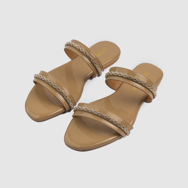 Double Strap With Chain Stones (Beige)