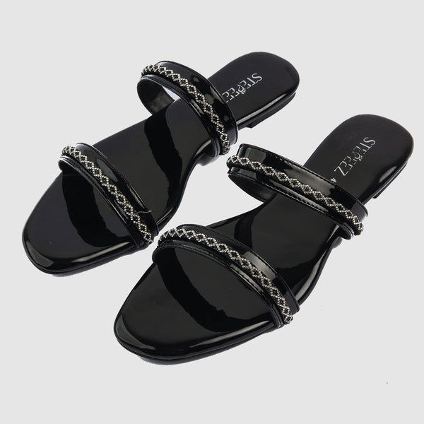 Double Strap With Chain Stones (Black)