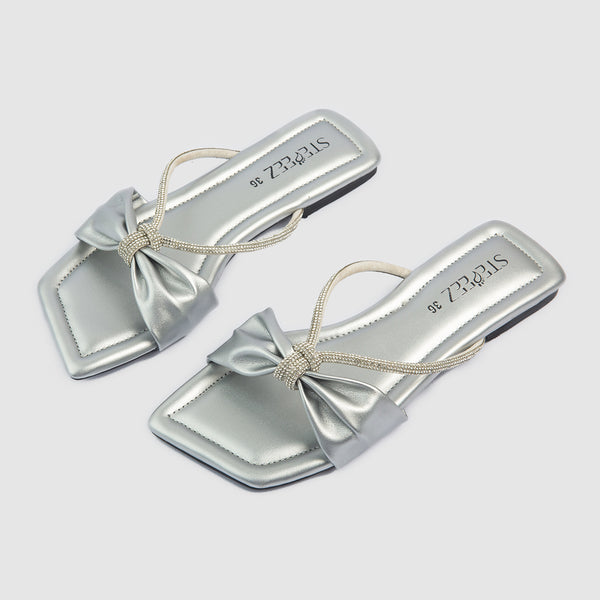 Bow Style Flats (Silver)
