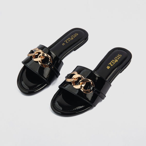 Stylish Chain Style Flats (Black)
