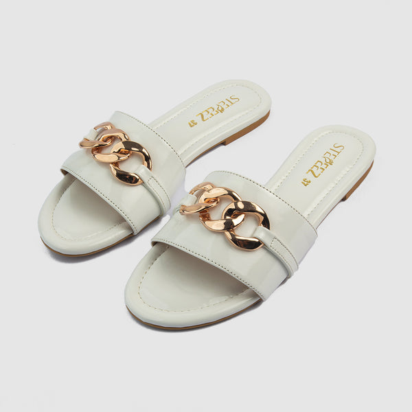 Stylish Chain Style Flats (White)